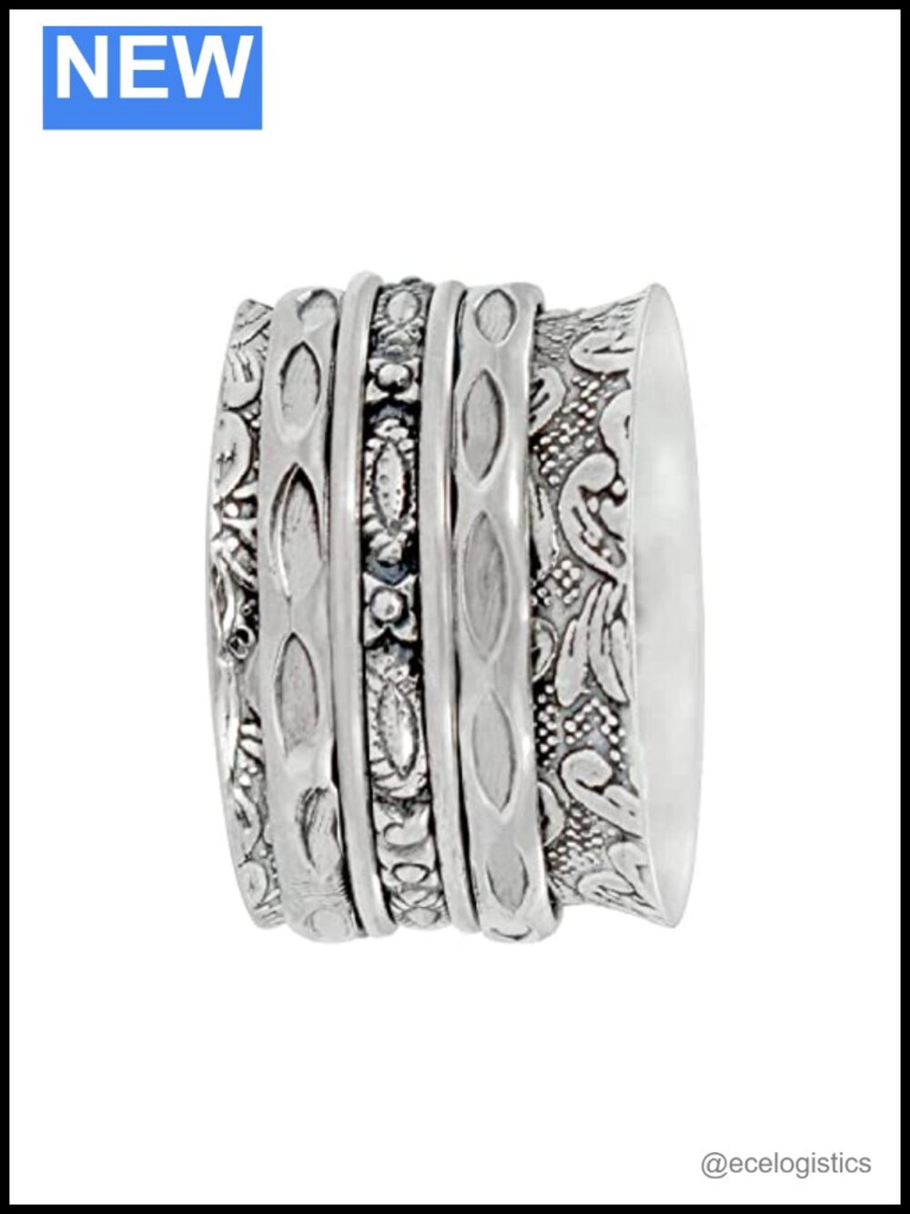 925 Sterling Silver Oxidized Spinner Ring Handmade Promise Band for Women